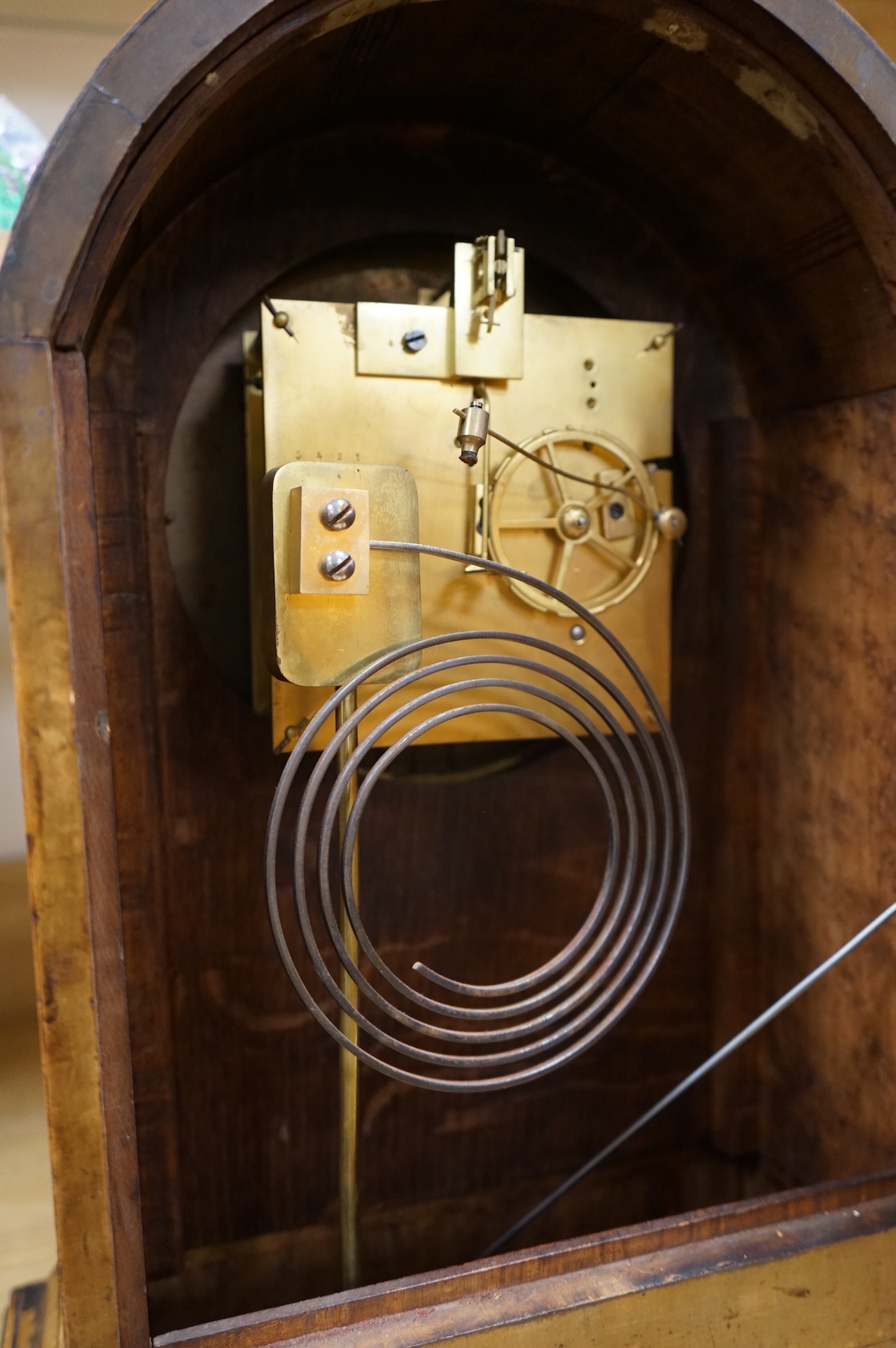 A 19th century French walnut bracket clock, the engraved brass dial signed Planchson Palais Royale, 20in.